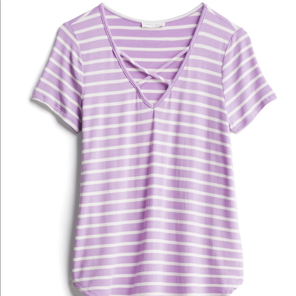 Purple and White Stripe Short Sleeve Shirt